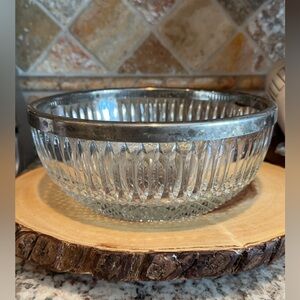 Vintage Glass Bowl with Silver Rim